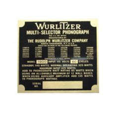 Model identification Plate Wurlitzer model 2000