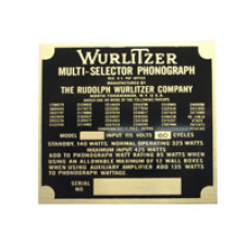 Model identification plate Wurlitzer model 2104